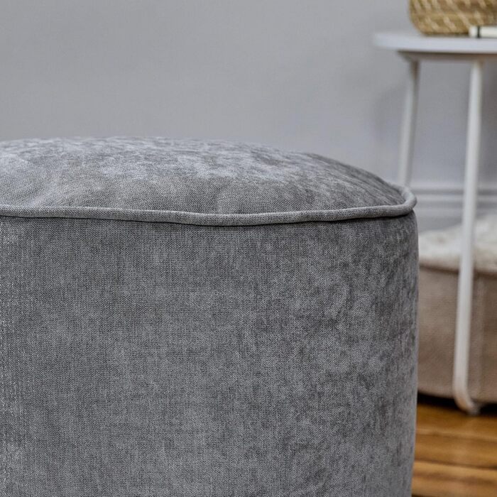 Табурет Icon Milano, сірий, пухнаста тканина з шенилу, оксамитова крісла-мішок, пуф-табурет з наповнювачем, пуф для ніг для вітальні, декор для вітальні