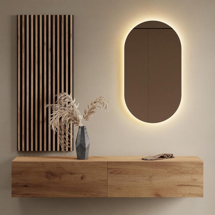 Вішалка для передпокою Planetmbel золотий дуб 160 см, настінна панель 50 см золотий дуб/антрацит з дзеркалом 50 см (без світлодіод