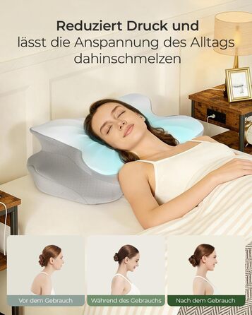 Подушка для шиї для полегшення болю в шиї, ергономічна подушка з функцією охолодження, знімний чохол, подушка з піни з пам&39яттю форми для сну на боці, спині та животі, 62 см 40 см 15 см, світло-сірий