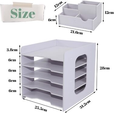 Настільний органайзер IOUGDSEC з 5 відділеннями для зберігання, тримач для документів з тримачем для ручки, розмір A4, лоток для листів, лоток для документів з висувним ящиком для офісу, школи, дому