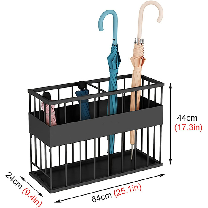 Тримач підставки для парасольки DASHADAO Надзвичайно велика підставка для парасольки для входу в вестибюль, 2-шарова комерційна підставка для парасольки зі знімним піддоном для крапель, прямокутна парасолька Hold Black