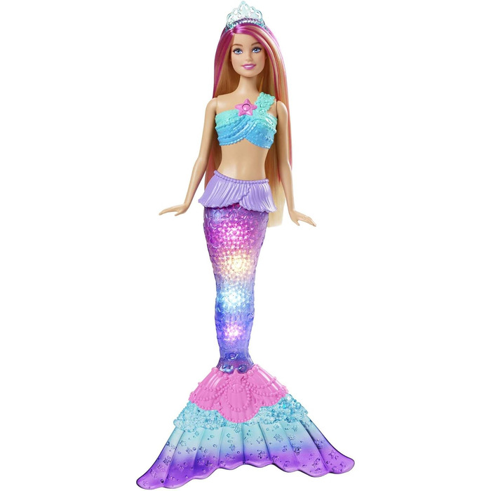 Лялька Barbie Dreamtopia Magic Light Mermaid зі світлим волоссям, лялька Барбі з хвостом русалки, підходить як подарунок для дітей віком від 3 років, рожеве волосся HDJ36 одинарне