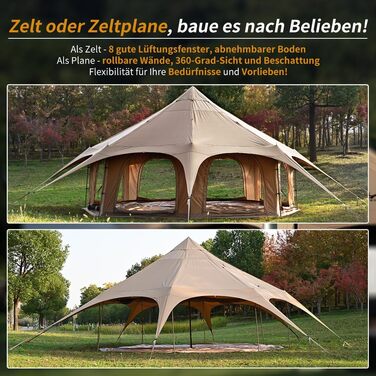 Намет TOMOUNT Tipi, бавовняний намет, полотняний пірамідальний юртовий намет на 6-8 осіб, великий сімейний намет для глемпінгу, кемпінгу, походів, фестивалів, вечірок, весіль, музичних фестивалів