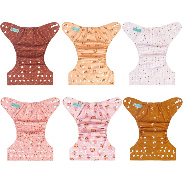 Підгузки тканинні дитячі, багаторазові, що перуться, 6 підгузків 12 тканинних вкладишів 6DM104-EN