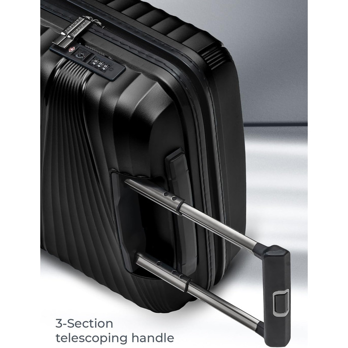 Ультралегка валіза для ручної поклажі з твердою оболонкою Маленький візок для ручної поклажі 39 x 20 x 55 см 41 літр Поліпропілен та TSA лише 2,25 кг (Колекція 02) Чорна металева валіза S (55 см)