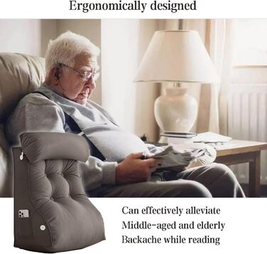 Подушка для читання з опорою для спини та клином, подушка для поперекової підтримки для читання, відпочинку та перегляду телевізора, ідеально підходить для сидіння в ліжку, сірий колір, 556030 см (без підголівника)