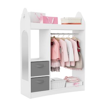 Дитяча шафа, дитяча вішалка для одягу з коробками, вішалка для одягу, дзеркало та полиці, дерев&39яна дитяча шафа, дитяча полиця 81 x 28 x 106,5 см (ракета з 2 шухлядами, біла) Біла ракета з 2 шухлядами