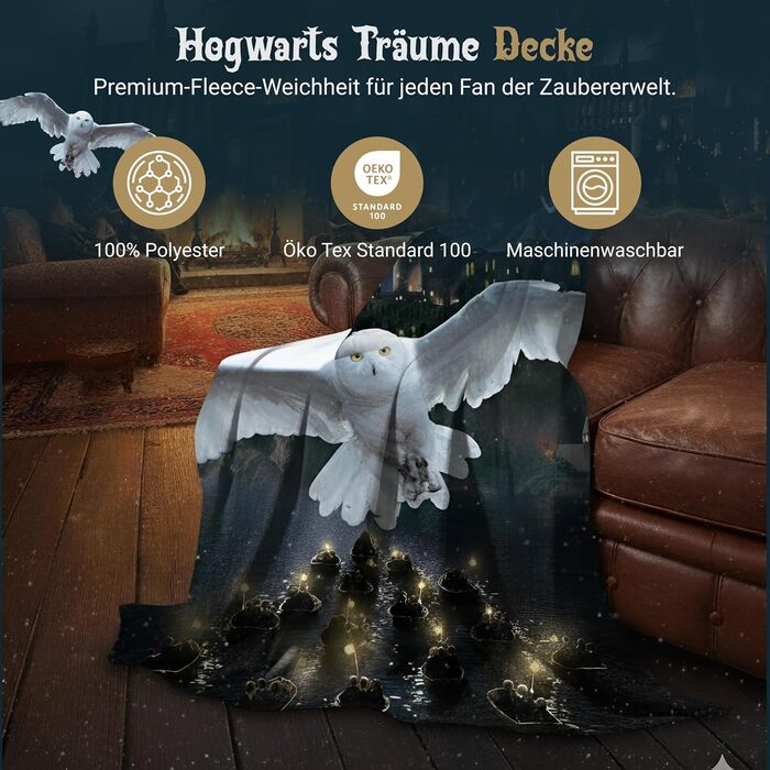 Затишна флісова ковдра з Гаррі Поттером, 150 x 200 см Велика ковдра, покривало, м&39яка ковдра з Гоґвортсом та совою (чорна)