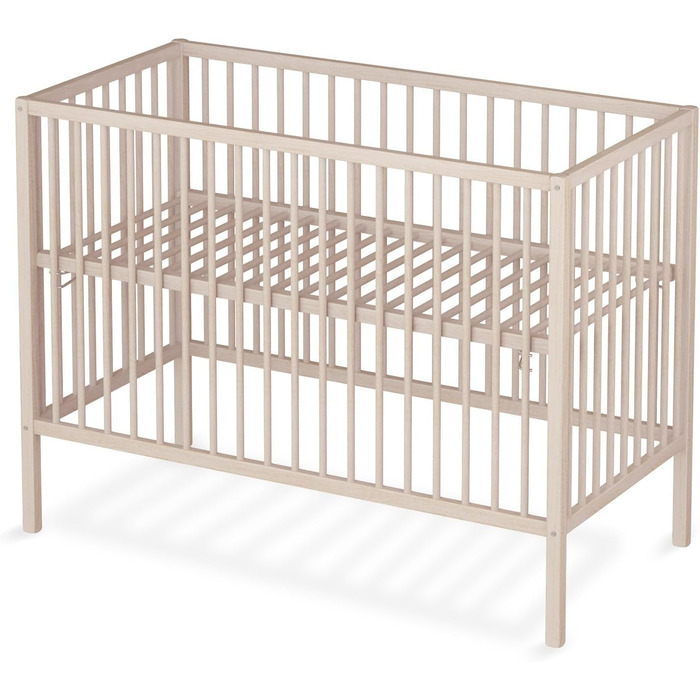 Дитяче ліжечко Smann 60x120 см - підходить від 0 до 4 років - на колесах та трансформується в дитяче ліжечко - система ременів безпеки та регулювання висоти для всіх ліжок - натуральний колір