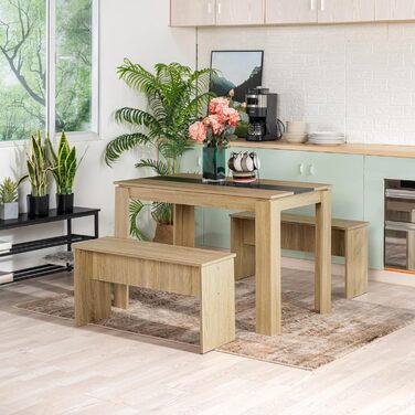 Обідній стіл, дерев&39яний обідній стіл для кухні, мінімалістичний дизайн, обідній стіл на 4 персони, 110x70x75см, дуб та чорний колір 110x70см дуб-чорний