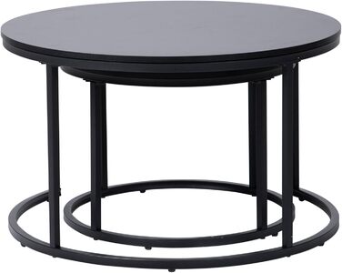 Набір з 2 круглих дерев&39яних журнальних столиків Home Collective, сучасний стіл для вітальні, бічний столик 2-в-1 з металевим каркасом для вітальні, офісу, дизайн лофт, двоспальний Чорний, великий, круглий