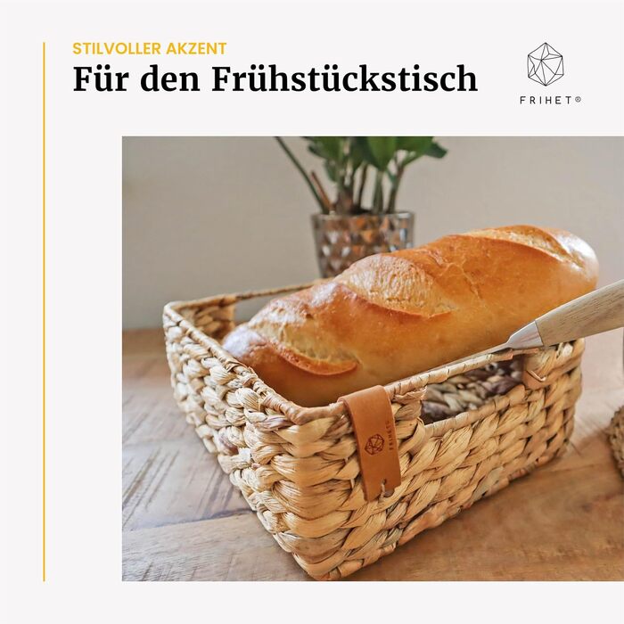 Кошик для зберігання FRIHET, плетений з водяного гіацинта прямокутний підходить як кухонна скринька для зберігання та кошик для фруктів можна використовувати як кошик у їдальні, ванній кімнаті та дитячій кімнаті 25 x 20 x 9 см (2)