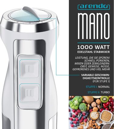 Ручний блендер 1000 Вт - ручний блендер з нержавіючої сталі - блендер - чотирилопатевий ніж - безступінчасте регулювання швидкості