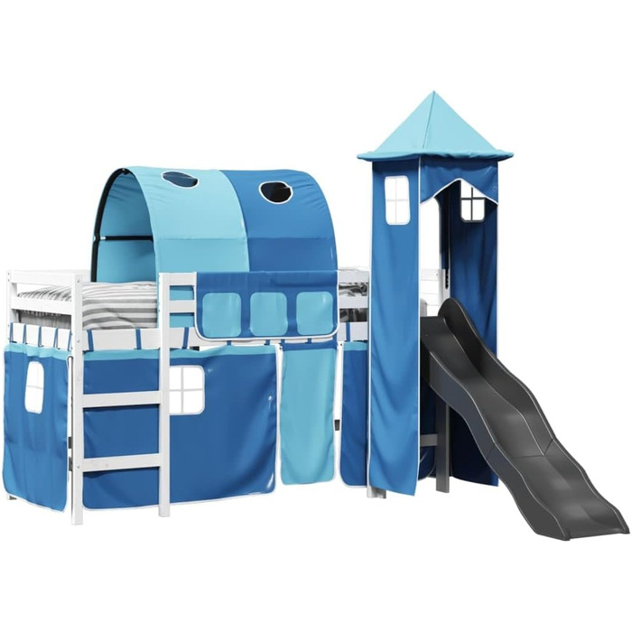 Ліжка та аксесуари-Ліжка та каркаси ліжок - Дитяче ліжко-горище з вежею синє 90x200 см з масиву сосни