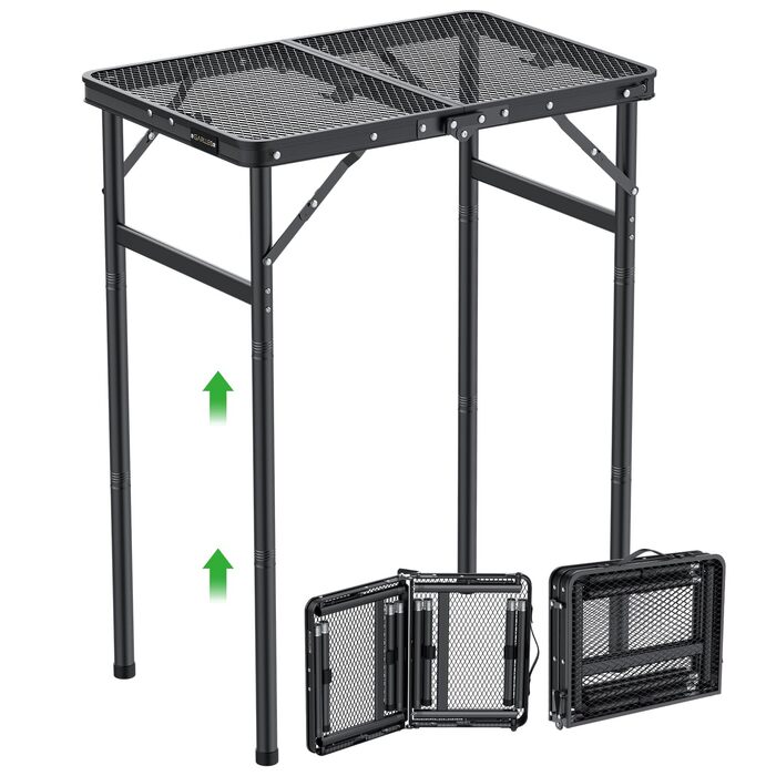 Складаний стіл-гриль GARLLEN, 60x40 см та 3 регульовані висоти (27/51/75 см), легкий та портативний, складаний стіл, кемпінговий стіл, бічний столик, садовий стіл, стіл для пікніка, невеликий стіл-гриль для кемпінгу, чорний, 60 x 40 x 27/51/75 см