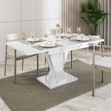 Розкладний обідній стіл (160 см) - 120x80x75 см - Сучасний - Обідній стіл - Обідній стіл - Стіл для їдальні, вітальні - Розкладний стіл - Білий глянцевий