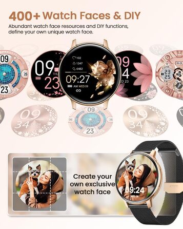 Жіночий круглий смарт-годинник, фітнес-годинник з функцією телефону, 24-годинний монітор серцевого ритму, відстеження SpO2, відстеження менструального циклу, понад 120 спортивних режимів, відстеження сну, водонепроникність IP68, крокомір, сумісний з iOS/A