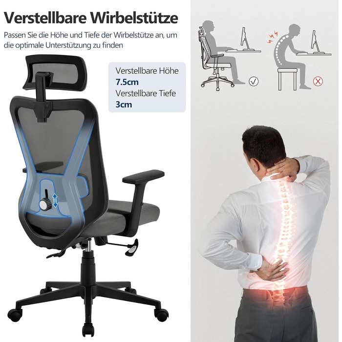 Ергономічне офісне крісло Yaheetech з регульованим підголівником