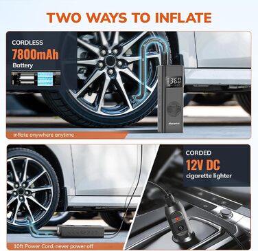 Електричний повітряний насос Morpilot, міні портативний компресор 7800mAh, велосипедний насос електричний з цифровим дисплеєм і ав