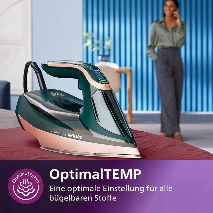 Парова праска Philips серії Azur 8000 - безперервна подача пари 70 г/хв, турбопароутворення 240 г, потужність 3000 Вт, технологія