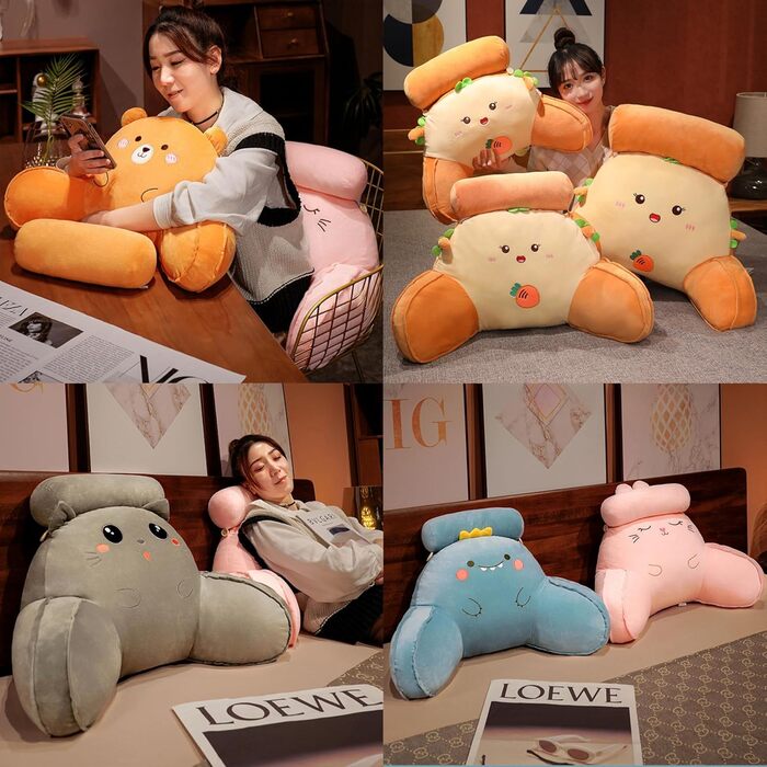 Подушка для спини з потиличним валиком, подушка для читання для ліжка та дивана, піна з ефектом пам&39яті, мультяшна подушка для спинки ліжка, ідеальна підтримка спини для читання, роботи та ігор (небесно-блакитні динозаври, XL) Дуже великий Небесно-блаки