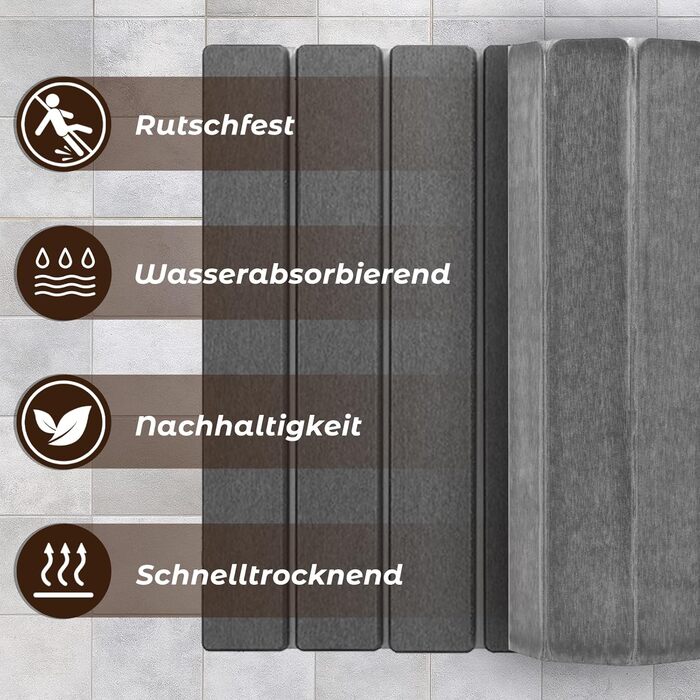 Кам&39яний килимок для ванної 60 x 40 см - Нековзний діатомовий килимок для ванної, водопоглинаючий кам&39яний килимок для ванної (сірий, 60 x 40 см)