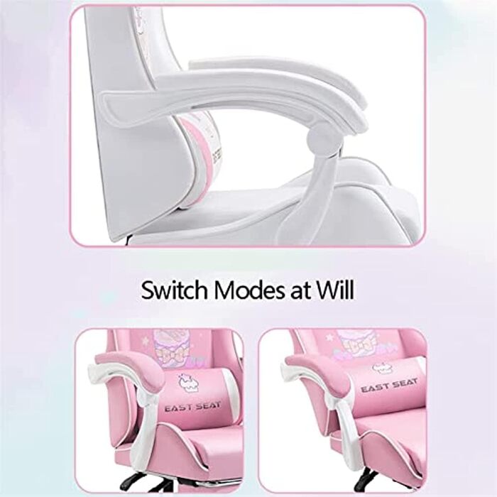 Офісний стілець для гонок зі штучної шкіри з високою спинкою, регульованою спинкою та підставкою для ніг. Ергономічний дизайн для офісу, спальні, комп&39ютера та ігор. Рожевий колір, підходить для професійних геймерів. FANDIAO White Одна сторона