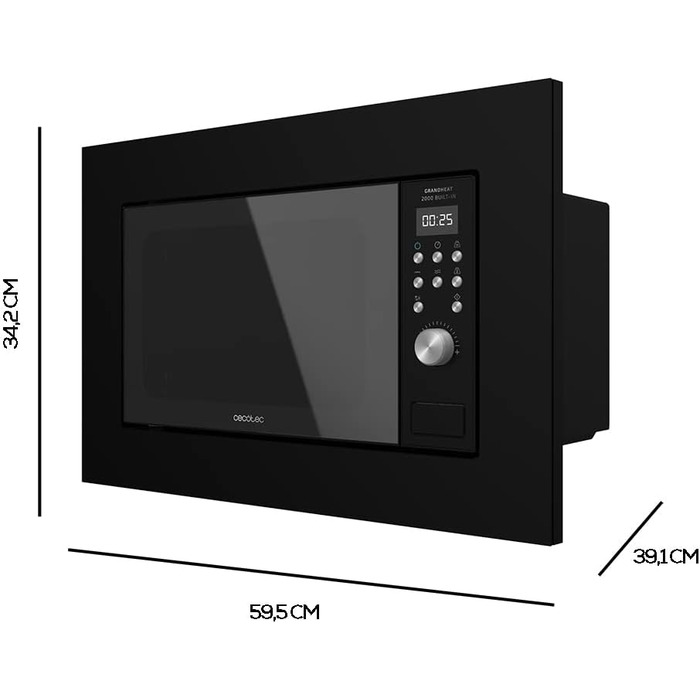 Цифрова і вбудована мікрохвильова піч GrandHeat 2000 вбудована в чорному кольорі. Ємність 20 літрів з грилем і потужністю 700 Вт Black 20 L Digital
