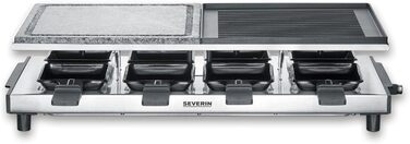 Раклетний гриль SEVERIN з натуральним каменем для гриля та пластиною для гриля, раклет з антипригарною пластиною для гриля, настільний гриль на 8 осіб, макс. 1 700 Вт, нержавіюча сталь / чорний, RG 2373 Високоякісний дизайн з нержавіючої сталі