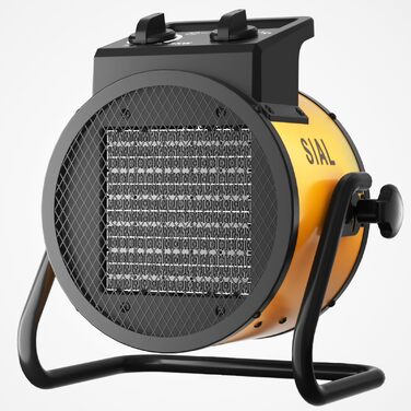 Тепловентилятор SIAL 2000 Вт - Електричний обігрівач - Керамічний радіаційний обігрівач - Будівельний обігрівач/осушувач повітря - Обігрівач із захистом від перегріву - Для будівельних майданчиків, будинків, майстерень, гаражів - P2 - Жовтий - 2 кВт