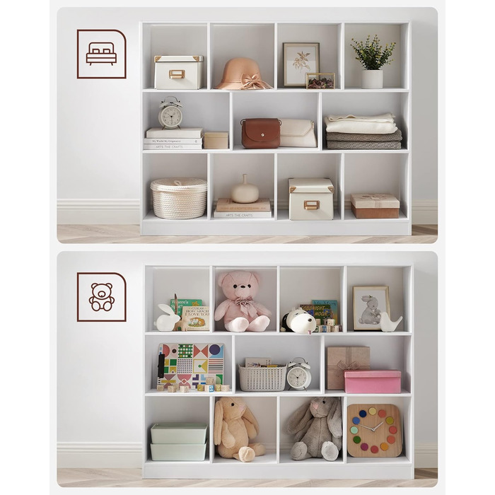 Книжкова полиця VASAGLE, полиця, кубічна полиця, окремостояча полиця, 11 відкритих відділень, можна використовувати горизонтально, вертикально або догори дном, 30 x 126 x 100 см, для вітальні, кабінету, офісу, біла LBC054T14 11 кубічна біла