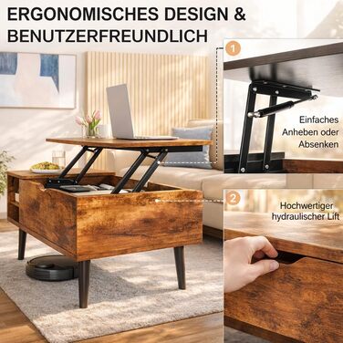 Журнальний столик DUMOS з регульованою висотою, якісний стіл для вітальні, журнальний столик, журнальні столики для вітальні, невеликі, сучасні дерев&39яні центральні столики з відділенням для зберігання та прихованим відділенням (колір дерева) коричневий