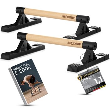 Набір з 2 дерев&39яних ручок для віджимань NEOLYMP, що не зачіпають зап&39ястя, з вправами для калістеніки - виготовлені вручну паралети, турнік для віджимань, ручки для стійки на руках, бруси для віджимань, обладнання для калістеніки, низькі паралети