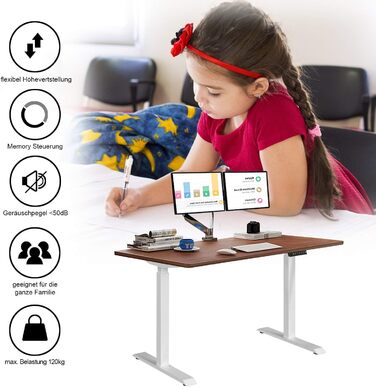 Каркас столу Mcombo з електричним регулюванням висоти, столи для роботи сидячи та стоячи, з 2 двигунами, 2-ступінчаста телескопічна конструкція, керування пам&39яттю (білий), для будь-якого стандартного офісного столу