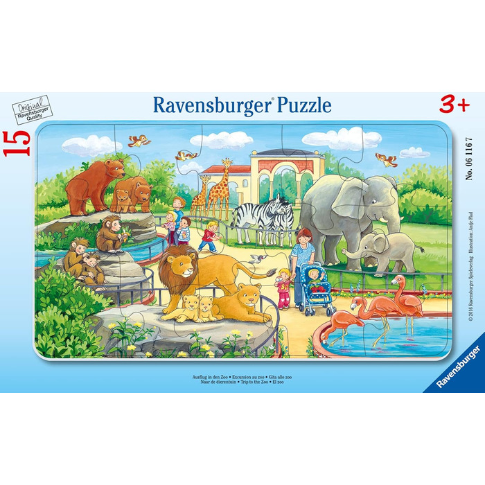 Дитячий пазл Ravensburger - 06116 Подорож у зоопарк - Рамковий пазл для дітей від 3 років, 15 елементів, Бірюзово-зелений, чудовий