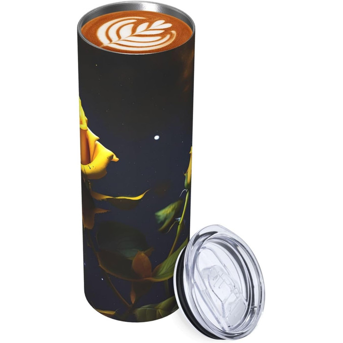 Кухоль з прямою трубочкою, 590 мл, жовті троянди, зоряна ніч, принт, дорожній кухоль, підходить для кемпінгу, офісу та дому