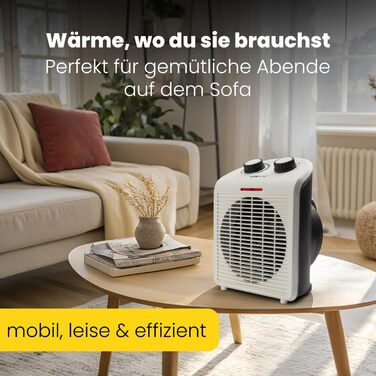 Вентиляторний обігрівач Clatronic HL 3761, портативний та компактний, 2 режими нагріву (1000/2000 Вт), режим охолодження (вентилятор), міцна ручка для перенесення, сіро-білий, 263951