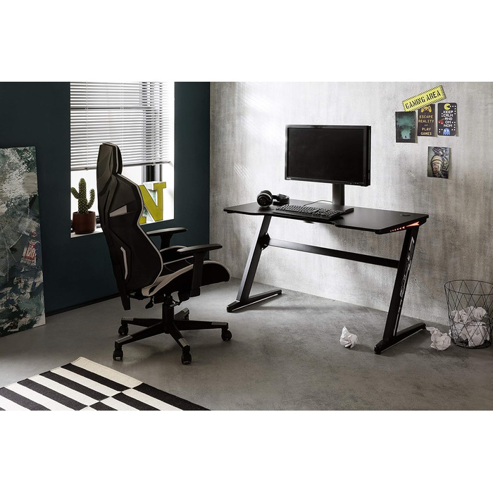 Ігровий стіл із RGB-світлодіодним підсвічуванням, МДФ під карбон, Basic 5