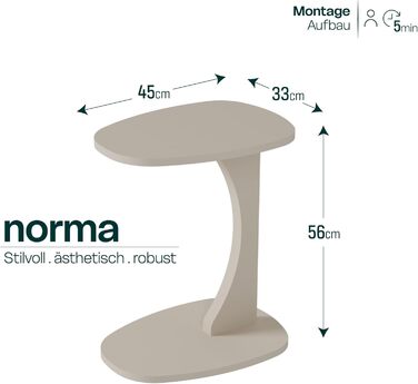 Приставний столик для дивана з колесами, маленький С-подібний приставний столик, столик для дивана стильного пісочно-бежевого кольору, маленький журнальний столик для вітальні, ідеальна поверхня для ноутбуків, чашок - Norma
