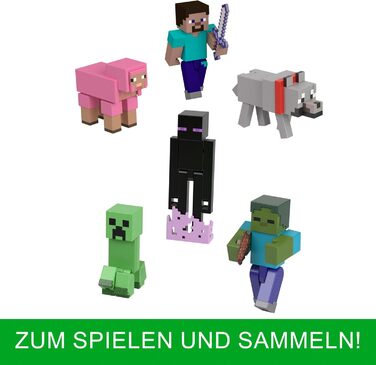Фігурки та аксесуари Mattel Minecraft, точно в масштабі, приблизно 8 см заввишки, з піксельним дизайном (фігурки можуть відрізнятися) HTN05