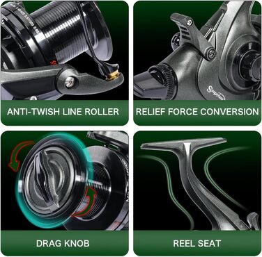 Котушки для лову коропа Sougayilang ME430, котушки для серфінгу/лову коропа великої місткості 11000/12000, 131BB, плавні, високопродуктивні котушки для лову коропа, передавальне число 4,61 для солоної та прісної води