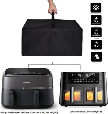 Термостійка, водонепроникна та пилонепроникна кришка для фритюрниці Cookwise AF2-40D06/Philips з подвійним кошиком серії 3000 (NA350/00), 9 л, фритюрниця (чорна)