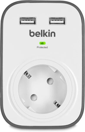 Розетка та захист від перенапруги, одностороння/1 вилка з захистом від перенапруги, захищена вилка з USB-роз'ємами x 2 (2,4 А), бі