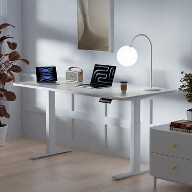 Стіл з регулюванням висоти та двома двигунами, цільна стільниця 25 мм, інтелектуальне керування з 4 налаштуваннями пам&39яті, вантажопідйомність 35 кг, тихий &lt45 дБ (білий білий, 140 см x 70 см) Білий білий 140 см x 70 см