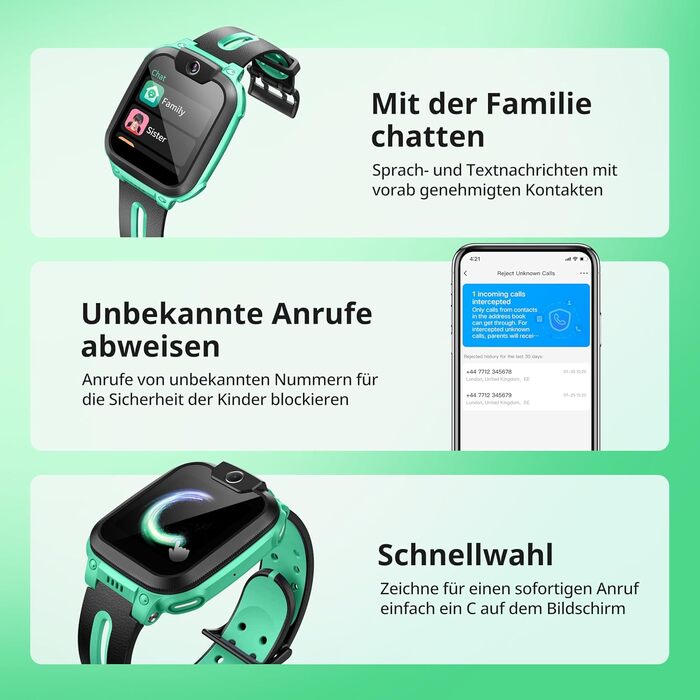 Розумний годинник imoo Z1 для дітей, дитячий смарт-годинник-телефон 4G з тривалими відео- та телефонними дзвінками, GPS-годинник з відстеженням місцезнаходження в режимі реального часу та водонепроникністю IPX8 (зелений)