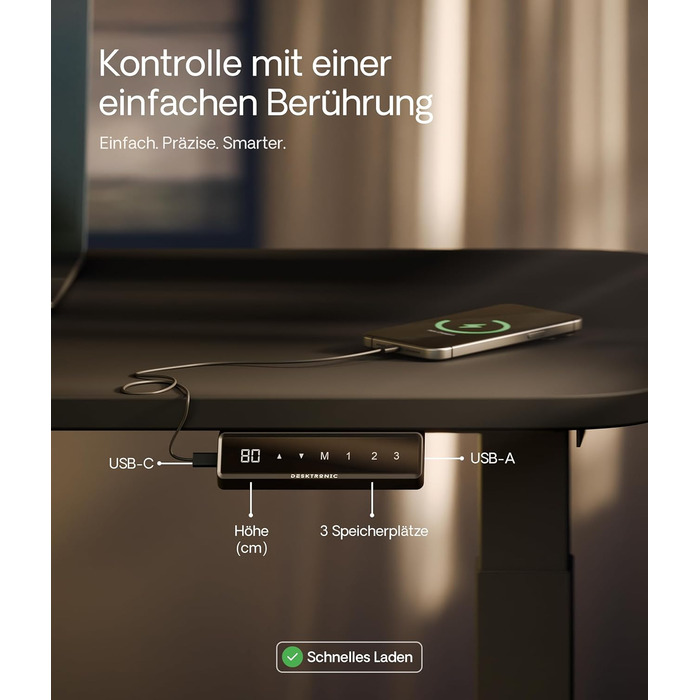 Робочий стіл з електричним регулюванням висоти 160x80 см - Стабільний робочий стіл з електричним регулюванням висоти з сенсорним е