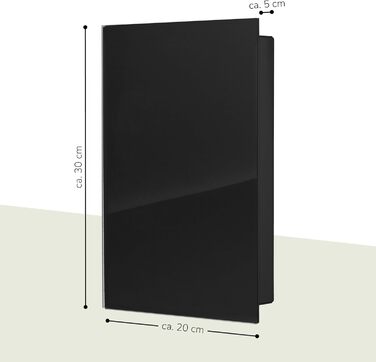 Скринька для ключів Bremermann зі скляною передньою частиною, з можливістю запису, 8 гачків, 6 магнітів, 1 маркер, 1 тримач для маркера, металевий корпус із сірим порошковим покриттям (повністю чорний)