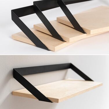 Набір настінних полиць -Finn- Підвісні полиці з металу та шпону натурального дерева Оздоблення стін та зберігання для ванної, віта