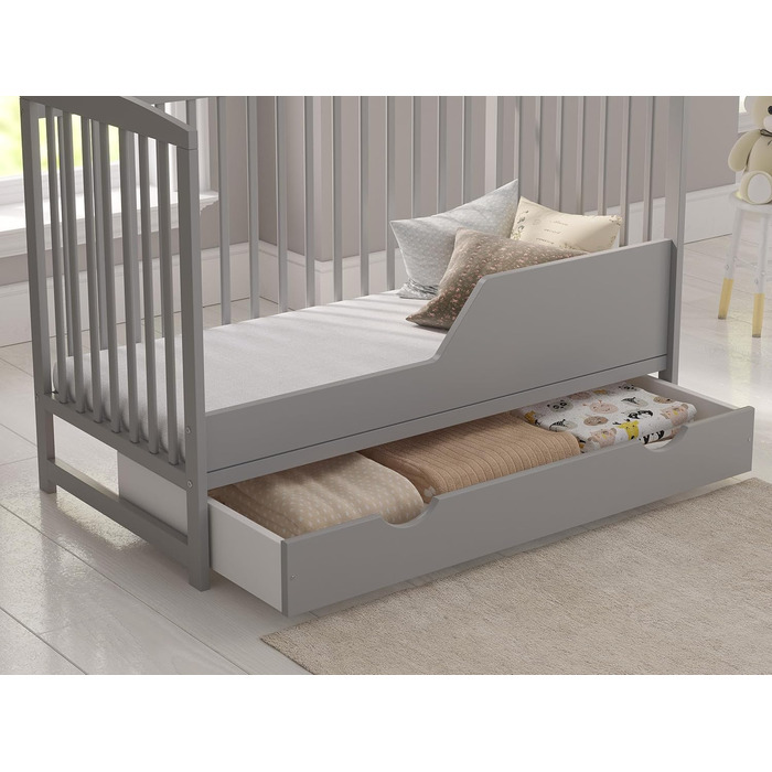 Дитяче ліжечко/спальне місце Love For Sleep 120x60 см з поролоновим матрацом сірого кольору, дитяче ліжко Jacob, дерев&39яне - Дитяче ліжко, Ліжечко-трансформер