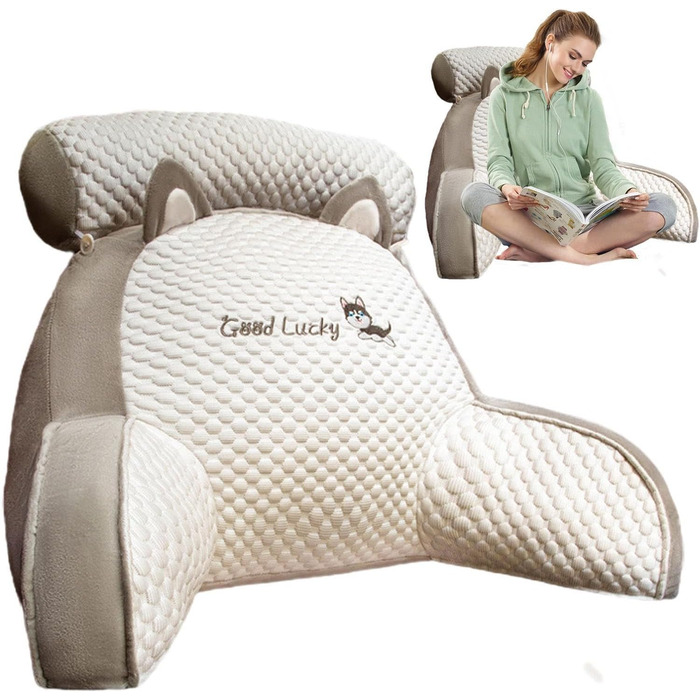 Мила подушка для сидіння KSHSAA, подушка для читання, подушка для підтримки спини, диван з підлокітником, спинка для ліжка для відпочинку, перегляду, гри, зі знімним дизайном типу A, Хаскі, велика, 705025 см